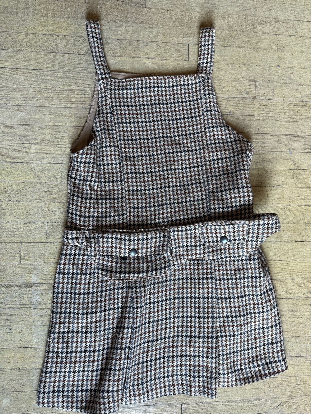 Zara Girl’s Brown & Cream Houndstooth Sleeveless Skort Jumpsuit